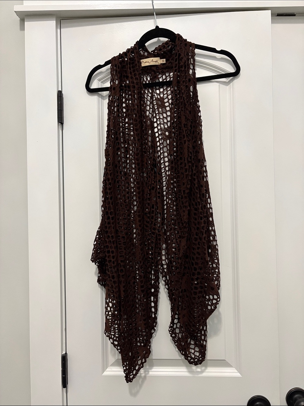Pretty Angel Chocolate Brown Crochet Openwork Vest